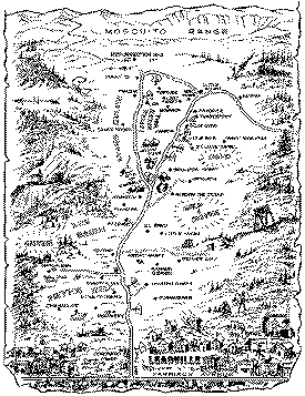 [The Fryer Hill-Stumptown map, by Leadville artist Ted mullings, Little Cottage Gallery.]